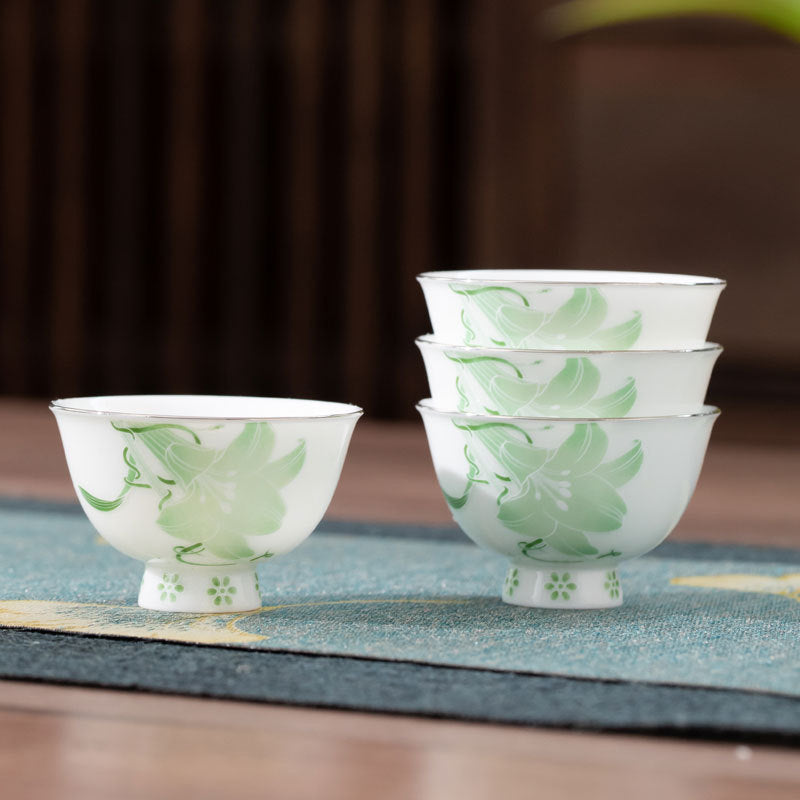 Elegant Green Floral Porcelain Gongfu Tea Set – 7-Piece Set with Gaiwan, Fair Cup & Teacups