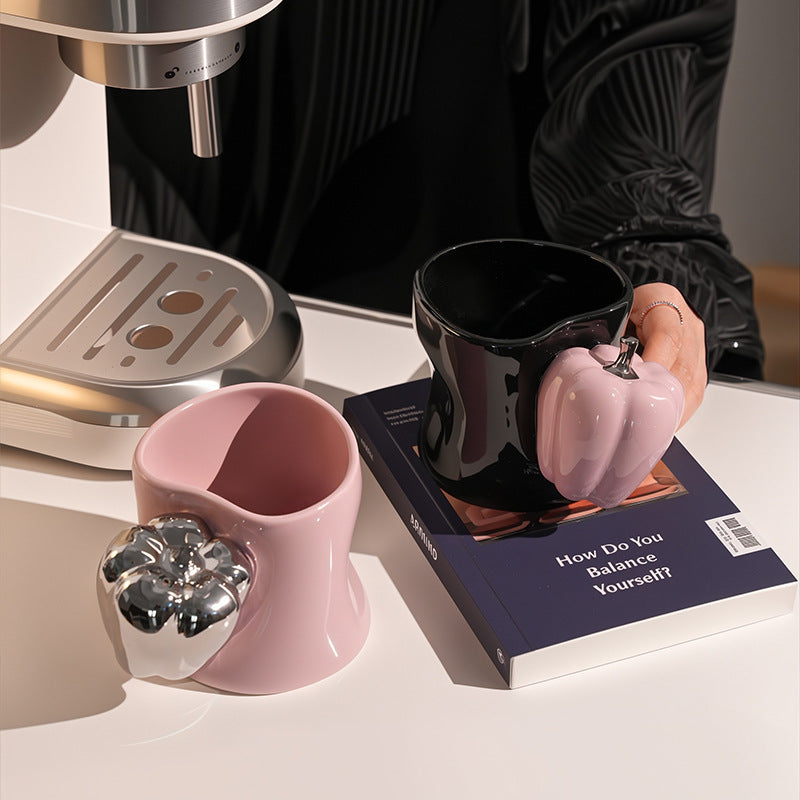 Creative 3D Handle Ceramic Mug – Bow & Fruit Design Coffee Cups