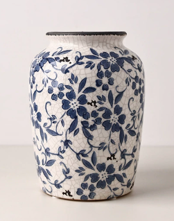 Vintage Blue and White Floral Ceramic Vase – Crackle Glaze Finish