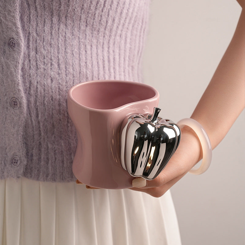 Creative 3D Handle Ceramic Mug – Bow & Fruit Design Coffee Cups