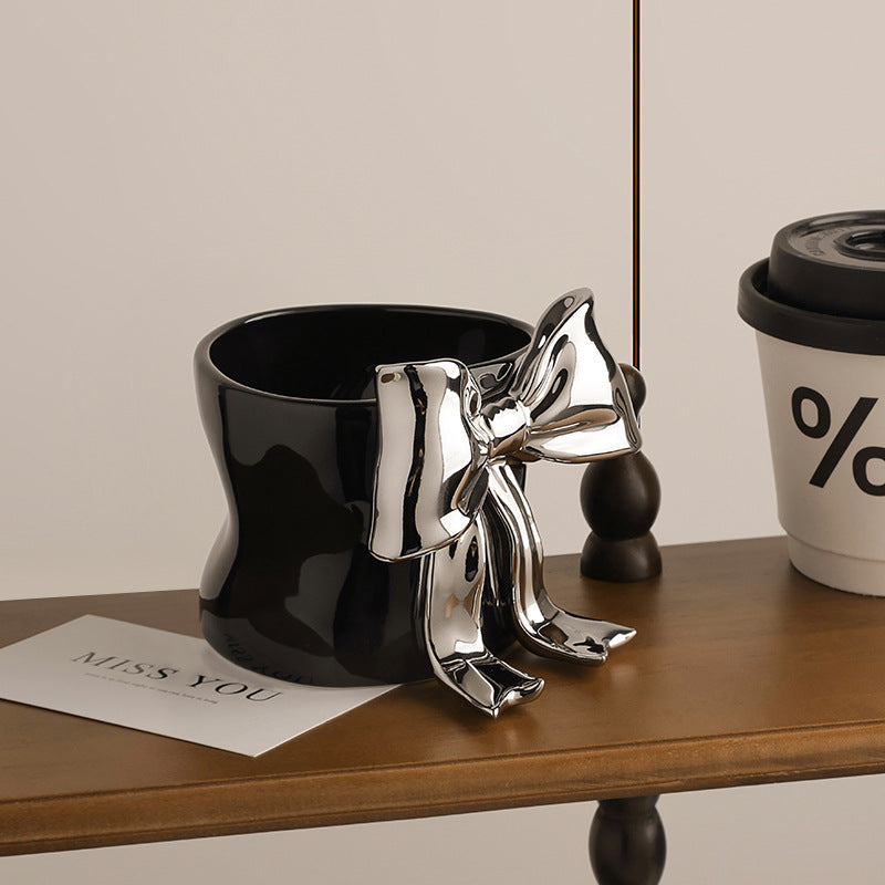 Creative 3D Handle Ceramic Mug – Bow & Fruit Design Coffee Cups