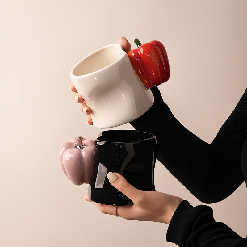 Creative 3D Handle Ceramic Mug – Bow & Fruit Design Coffee Cups